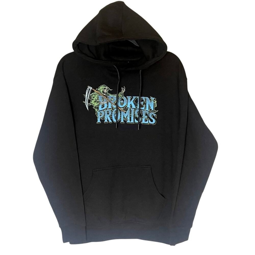 Broken Promises Grim Reaper Graphic Black Hoodie Size M Skater Goth Streetwear